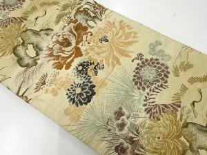 アンティーク　松鶴に菊梅模様織出し丸帯（材料）